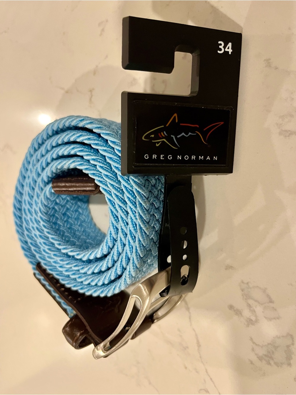 Greg Norman Collection Men's Light Blue Braided Stretch Belt Size 34 🦈